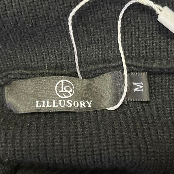 Lillusory Women's Black Oversized Knit Collared Polo Pullover Sweater Top Size M - Picture 4 of 5